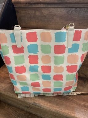 White Tote Bag with Pastel Color Block Print